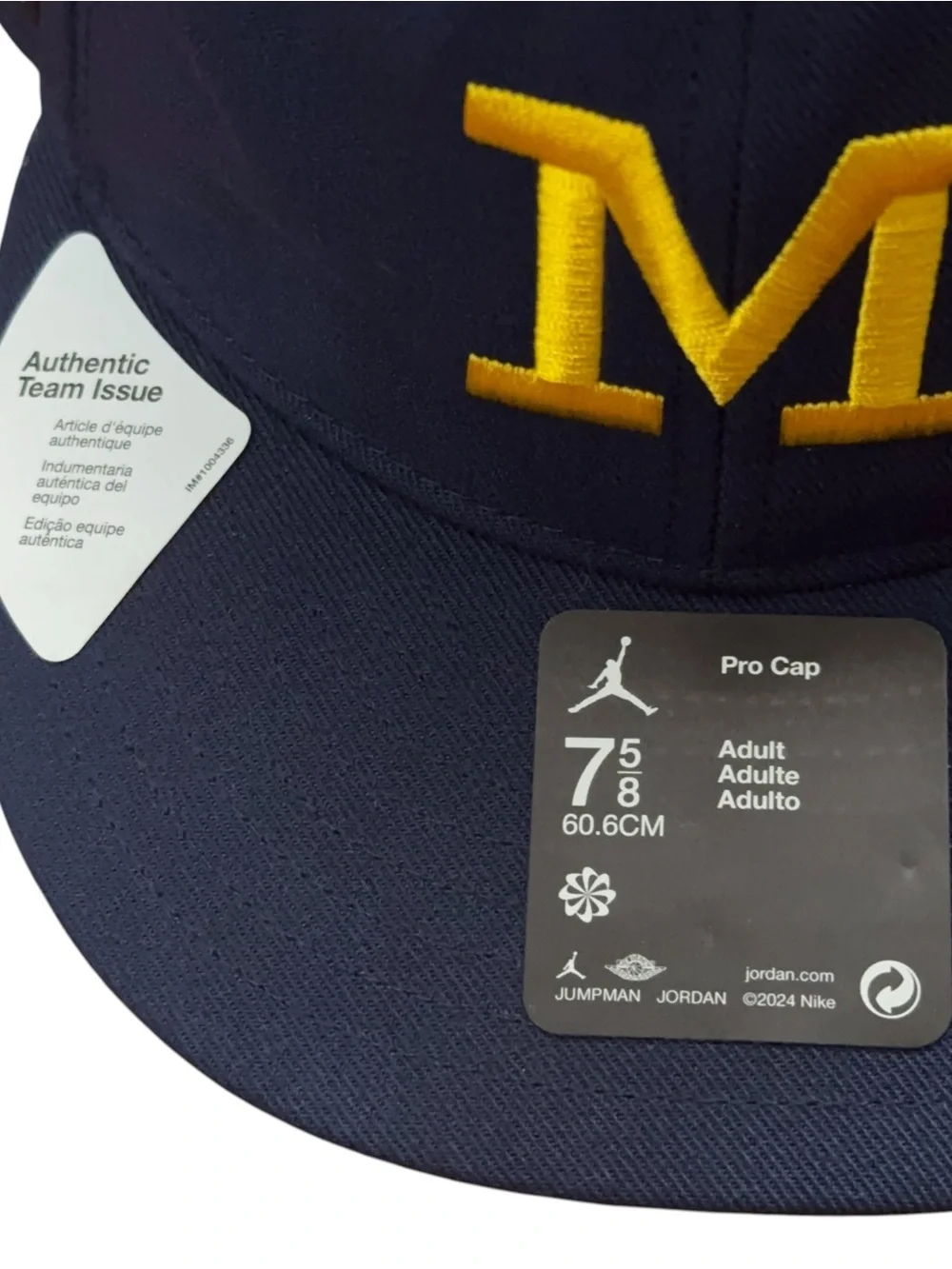 Michigan Wolverines Jordan Hat Fitted 7 5/8 On-Field Pro Cap Blue Dri-Fit NEW